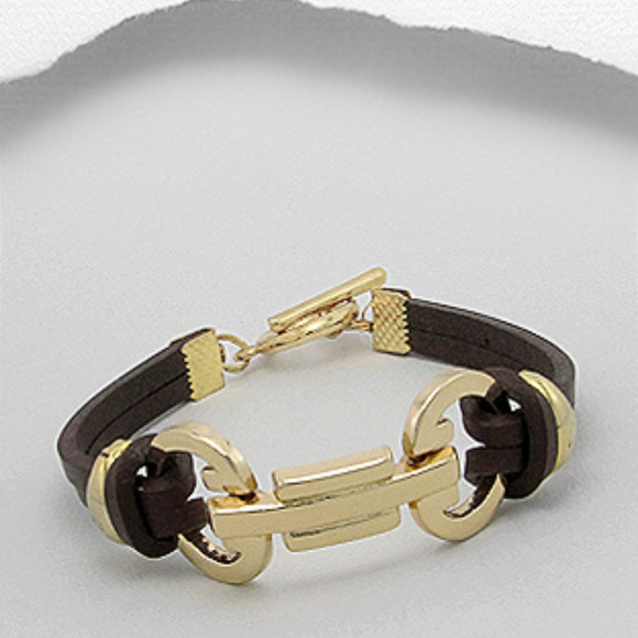 COPY - Gold Tone and Brown Genuine Leather Bracel… - Picture 1 of 2